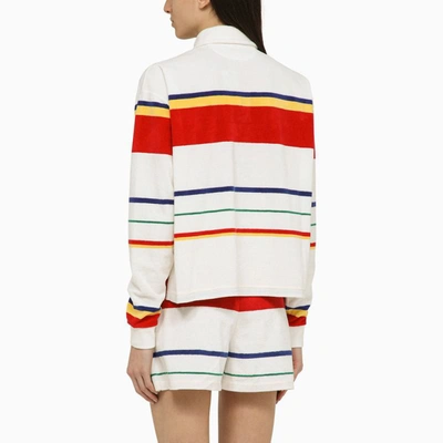 Shop Polo Ralph Lauren Striped White Terry Polo Shirt In Multicolor