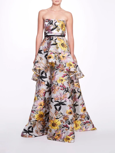 Shop Marchesa Tiered Floral Gown In Ivory Multi