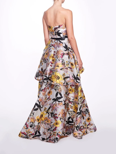 Shop Marchesa Tiered Floral Gown In Ivory Multi