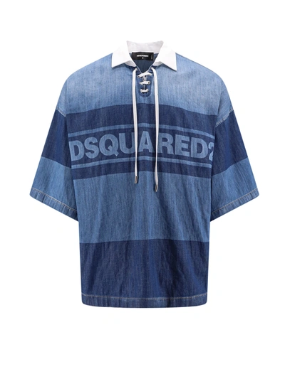 Shop Dsquared2 Denim Polo Shirt With Logo Print