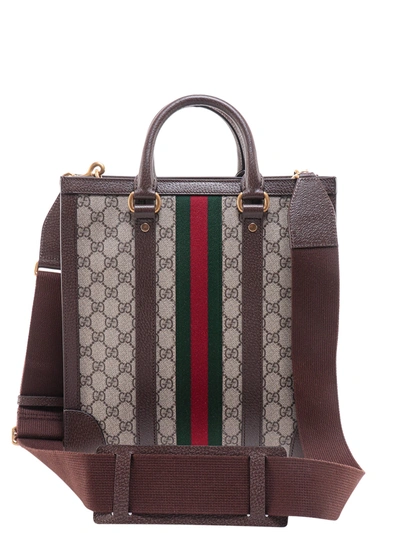 Shop Gucci Gg Supreme Fabric And Leather Handbag With Iconic Web Band