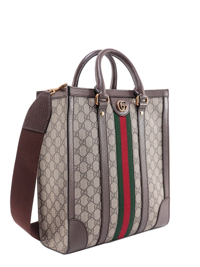 Shop Gucci Gg Supreme Fabric And Leather Handbag With Iconic Web Band