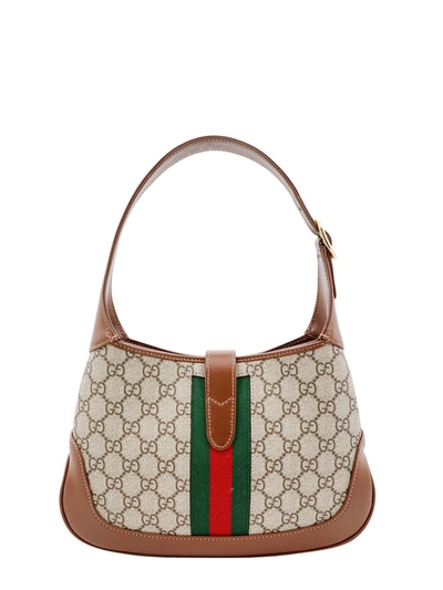 Shop Gucci Gg Supreme Fabric And Leather Shoulder Bag With Iconic Web Band