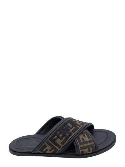 Shop Fendi Jacquard Sandals With Embroidered Logo