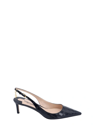 Shop Tom Ford Leather Slingback With Metal Monogram Charm