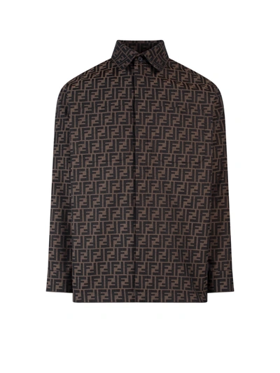 Shop Fendi Lined Shirt With All-over Ff Print