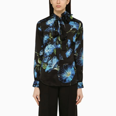 Shop Dolce & Gabbana Silk Bellflower Print Shirt In Black