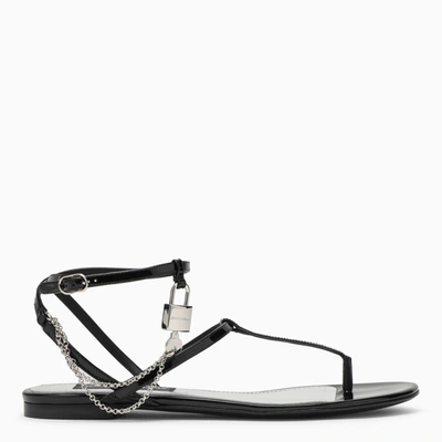 Shop Dolce & Gabbana Dolce&gabbana | Black Patent Leather Thong Sandal With Chain