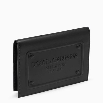 Shop Dolce & Gabbana Dolce&gabbana | Black Leather Passport Holder With Logoed Plaque