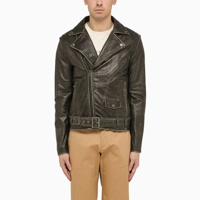 Shop Golden Goose Black Biker Leather Jacket