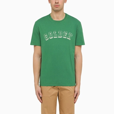 Shop Golden Goose Green Cotton T-shirt With Logo Print