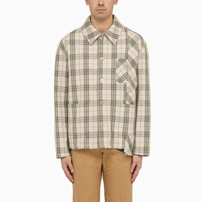 Shop Golden Goose Ecru/green Checked Shirt Jacket In Cotton In Beige