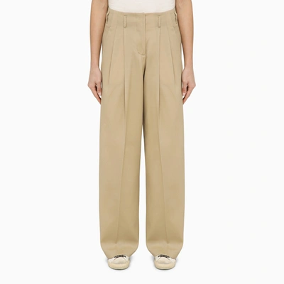 Shop Golden Goose Wide Sand-coloured Wool Trousers In Grey
