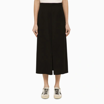 Shop Golden Goose Black Wool Midi Skirt