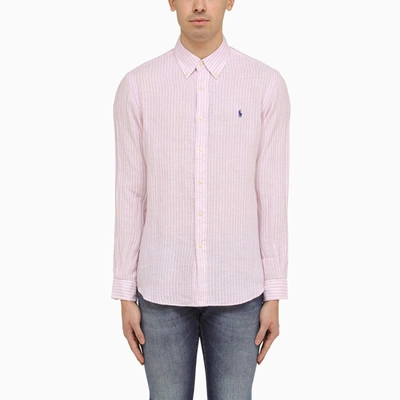 Shop Polo Ralph Lauren Custom-fit Pink/white Linen Shirt