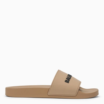 Shop Balenciaga Beige Rubber Slide Sandals