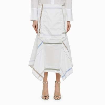 Shop Bottega Veneta White Cotton Patchwork Midi Skirt