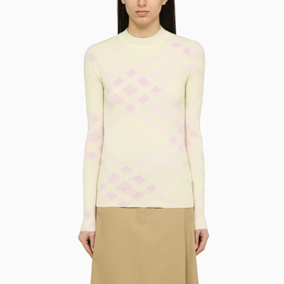 Shop Burberry Check Pattern Wool Sweater In Pink