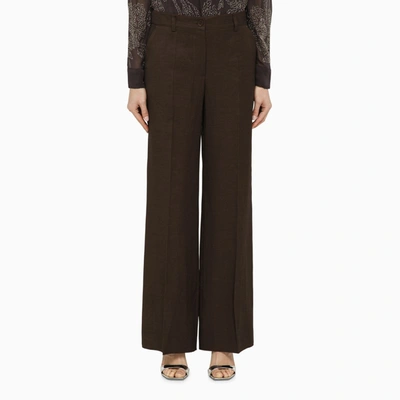 Shop P.a.r.o.s.h . | Dark Brown Linen Blend Trousers