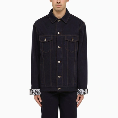 Shop Burberry Blue Indigo Denim Jacket With Contrasting Cuffs
