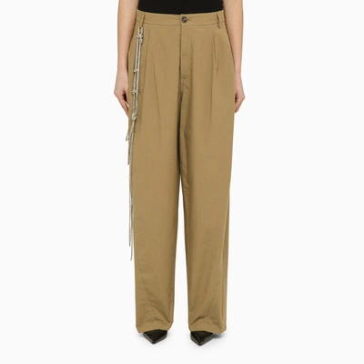 Shop Darkpark Phebe Beige Cotton Wide Trousers With Chains