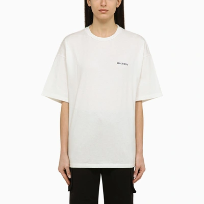 Shop Halfboy | White Crew-neck T-shirt With Logo