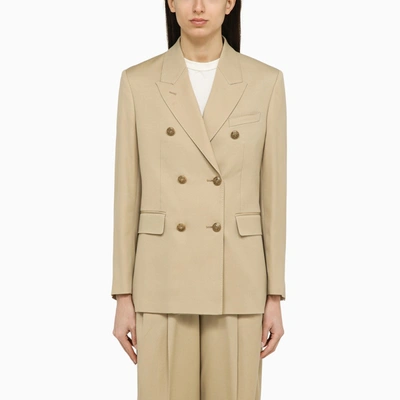 Shop Golden Goose Sand-coloured Double-breasted Jacket In Wool In Grey