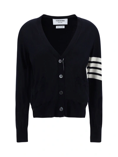 Shop Thom Browne Relaxed Fit V-neck Cardigan W/ 4 Bar In