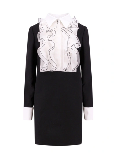 Shop Valentino Wool And Silk Dress With Frontal Plastron