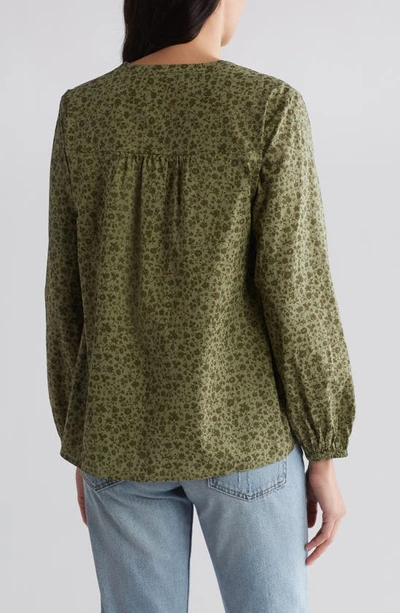 Shop Melrose And Market Long Sleeve Tie Neck Top In Olive Filled Ditsy