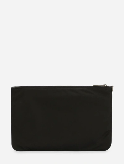 Dolce & Gabbana Black Pouch With Contrasting Rubberized Logo In Nylon In Black
