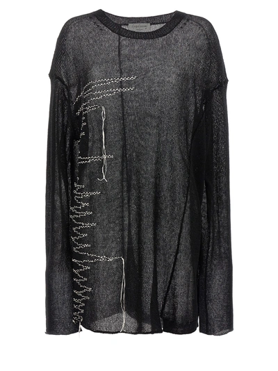 Shop Yohji Yamamoto Contrast Embroidery Sweater Sweater, Cardigans In Black