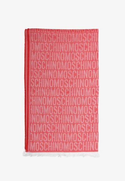 Shop Moschino All-over Logo Jacquard Scarf In Red