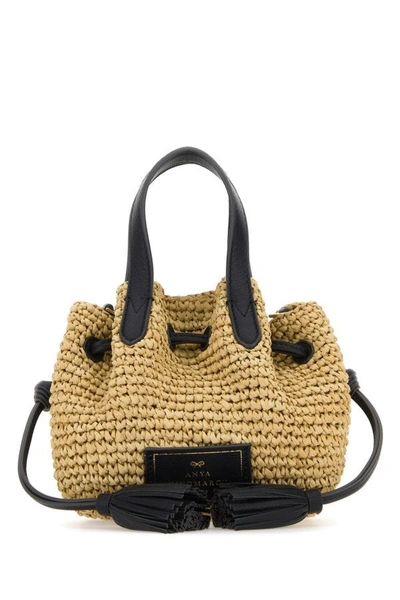 Shop Anya Hindmarch Woman Raffia Small Drawstring Handbag In Brown