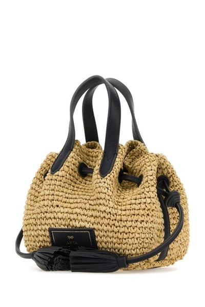 Shop Anya Hindmarch Woman Raffia Small Drawstring Handbag In Brown