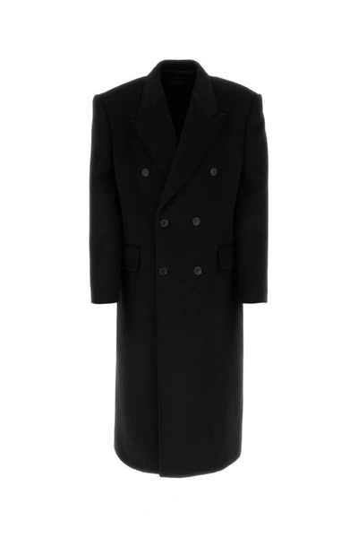 Shop Balenciaga Man Black Wool Oversize Coat