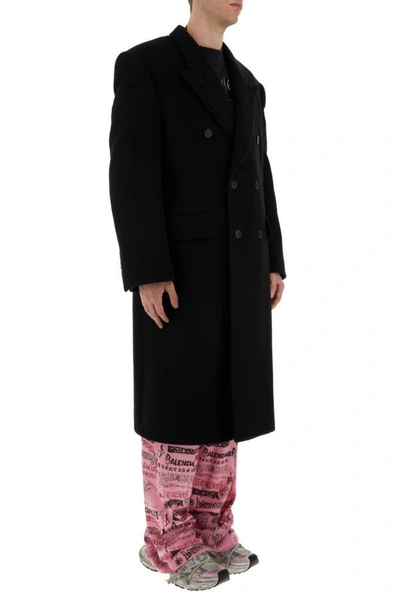 Shop Balenciaga Man Black Wool Oversize Coat