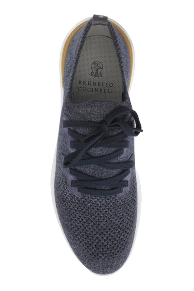 Shop Brunello Cucinelli Knit Chine Sneakers In Men In Blue