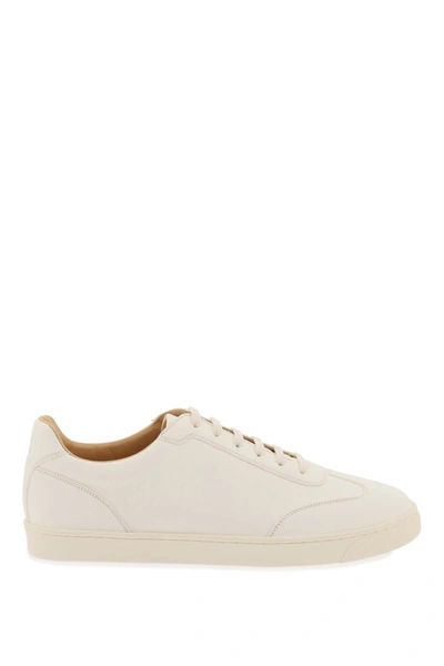 Shop Brunello Cucinelli Hammered Leather Sneakers Men In White