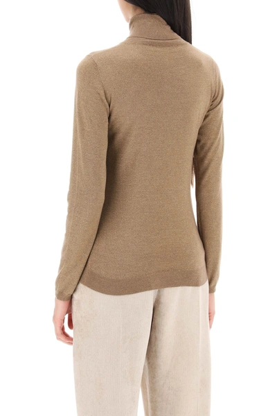 Shop Brunello Cucinelli Turtleneck Sweater In Cashmere And Silk Lurex Knit Women In Multicolor
