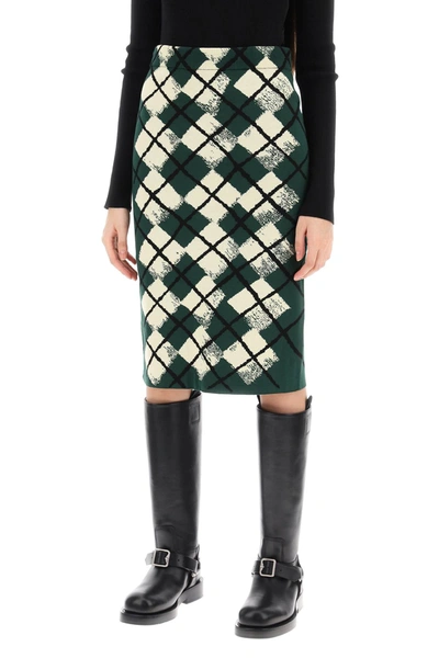 Shop Burberry "knitted Diamond Pattern Midi Skirt Women In Green