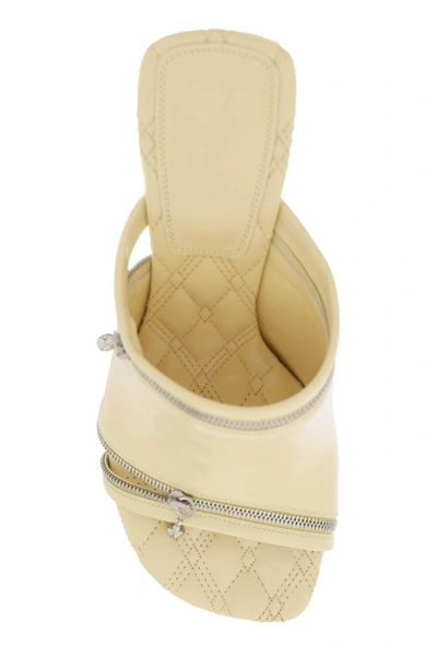 Shop Burberry Glossy Leather Peep Mules Women In Yellow