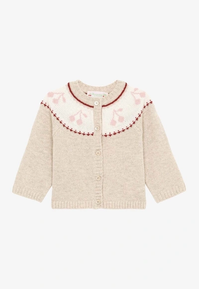 Shop Bonpoint Babies Tatiana Wool Cardigan In Beige