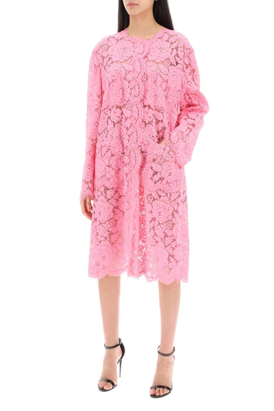 Shop Dolce & Gabbana Dust Coat In Floral Cordonnet Lace Women In Pink