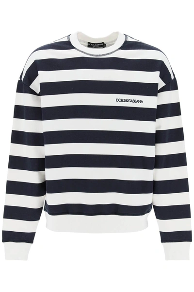 Shop Dolce & Gabbana Striped Sweatshirt With Embroidered Logo Men In Multicolor