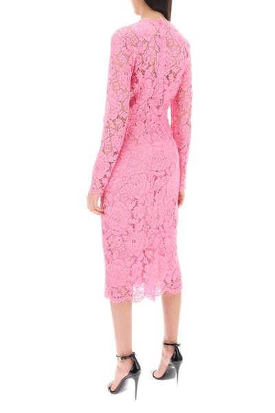 Shop Dolce & Gabbana Midi Dress In Floral Cordonnet Lace Women In Pink