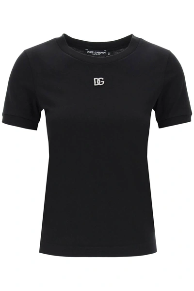 Shop Dolce & Gabbana Dg Crystal Logo T-shirt For Women In Black