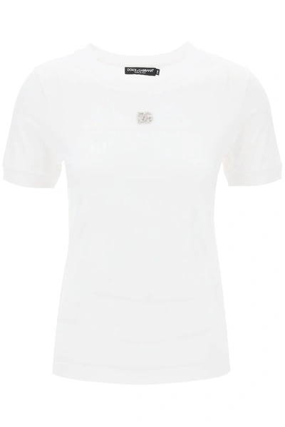 Shop Dolce & Gabbana Dg Crystal Logo T-shirt For Women In White