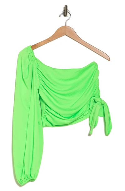 Shop Vici Collection Fiorella One-shoulder Crop Top In Neon Green