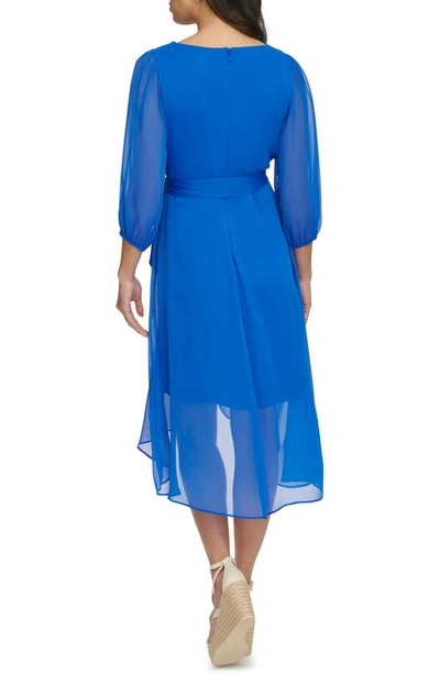 Shop Dkny Balloon Sleeve Faux Wrap Dress In Cosmic Blue